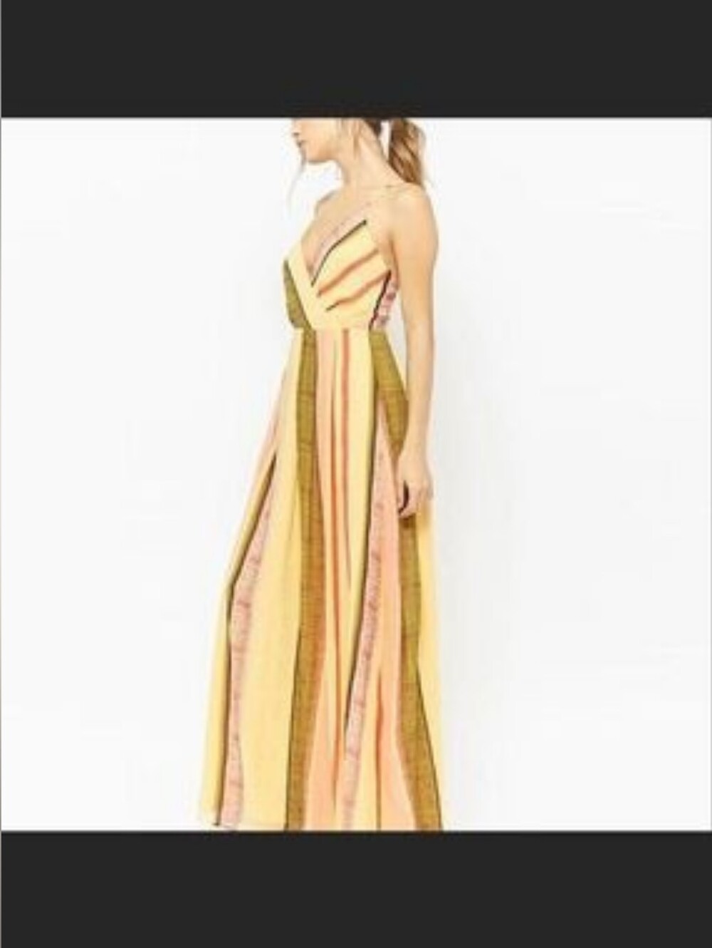 Forever 21 Yellow, Pink & Olive Striped Maxi Dress